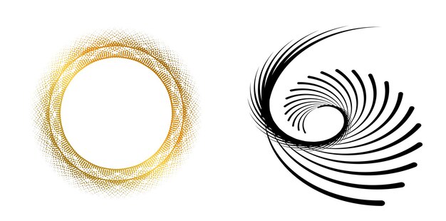 El elemento de diseño del conjunto círculo colores vectoriales en negrita aislados anillo dorado de rayas onduladas de brillo abstracto de muchos remolinos brillantes creados usando Blend Tool Ilustración vectorial EPS10 para su presentación