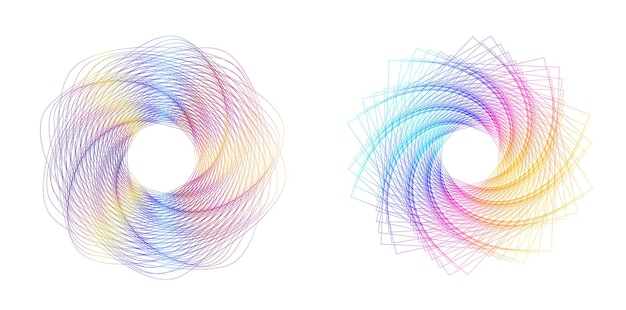 El elemento de diseño del conjunto círculo colores vectoriales en negrita aislados anillo dorado de rayas onduladas de brillo abstracto de muchos remolinos brillantes creados usando Blend Tool Ilustración vectorial EPS10 para su presentación