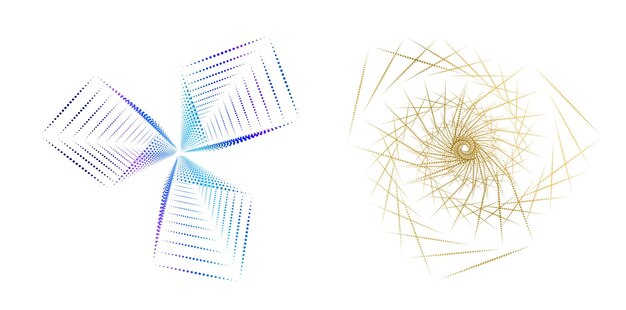 El elemento de diseño del conjunto círculo colores vectoriales en negrita aislados anillo dorado de rayas onduladas de brillo abstracto de muchos remolinos brillantes creados usando Blend Tool Ilustración vectorial EPS10 para su presentación