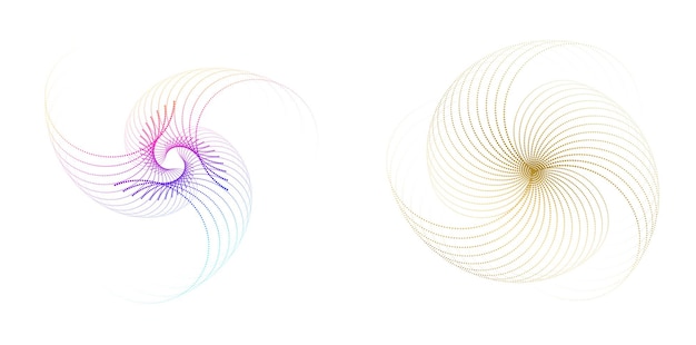El elemento de diseño del conjunto círculo colores vectoriales en negrita aislados anillo dorado de rayas onduladas de brillo abstracto de muchos remolinos brillantes creados usando Blend Tool Ilustración vectorial EPS10 para su presentación