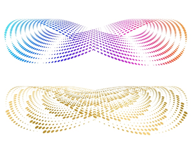 El elemento de diseño del conjunto círculo colores vectoriales en negrita aislados anillo dorado de rayas onduladas de brillo abstracto de muchos remolinos brillantes creados usando Blend Tool Ilustración vectorial EPS10 para su presentación