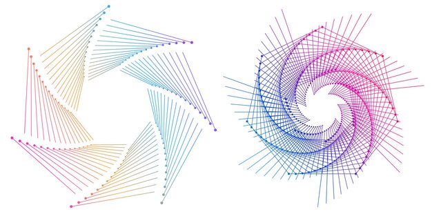 El elemento de diseño del conjunto círculo colores vectoriales en negrita aislados anillo dorado de rayas onduladas de brillo abstracto de muchos remolinos brillantes creados usando Blend Tool Ilustración vectorial EPS10 para su presentación