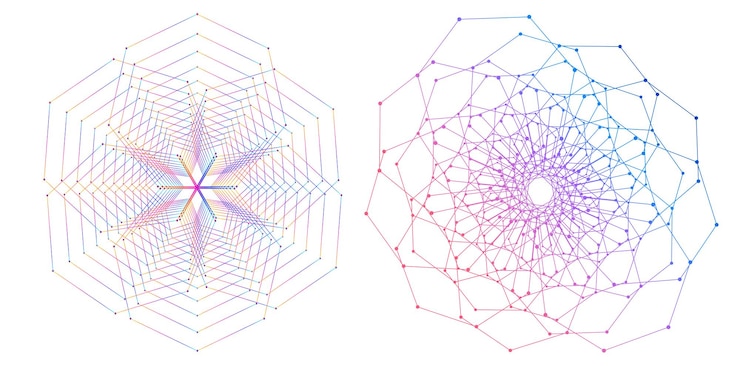 Vector el elemento de diseño del conjunto círculo colores vectoriales en negrita aislados anillo dorado de rayas onduladas de brillo abstracto de muchos remolinos brillantes creados usando blend tool ilustración vectorial eps10 para su presentación