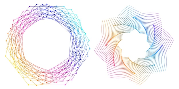 El elemento de diseño del conjunto círculo colores vectoriales en negrita aislados anillo dorado de rayas onduladas de brillo abstracto de muchos remolinos brillantes creados usando Blend Tool Ilustración vectorial EPS10 para su presentación