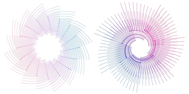 El elemento de diseño del conjunto círculo colores vectoriales en negrita aislados anillo dorado de rayas onduladas de brillo abstracto de muchos remolinos brillantes creados usando Blend Tool Ilustración vectorial EPS10 para su presentación