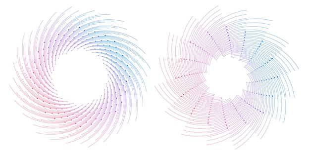 El elemento de diseño del conjunto círculo colores vectoriales en negrita aislados anillo dorado de rayas onduladas de brillo abstracto de muchos remolinos brillantes creados usando Blend Tool Ilustración vectorial EPS10 para su presentación