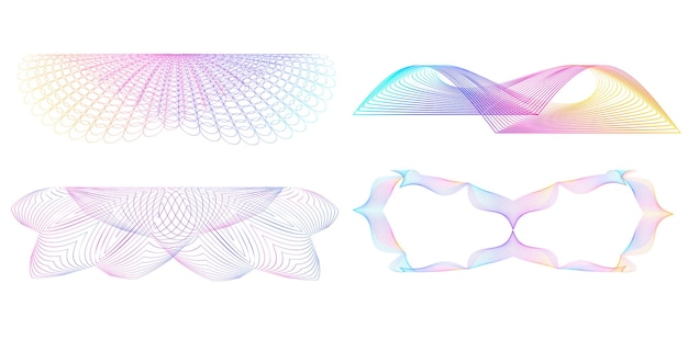 El elemento de diseño del conjunto círculo colores vectoriales en negrita aislados anillo dorado de rayas onduladas de brillo abstracto de muchos remolinos brillantes creados usando Blend Tool Ilustración vectorial EPS10 para su presentación