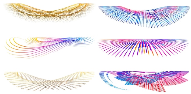 El elemento de diseño del conjunto círculo colores vectoriales en negrita aislados anillo dorado de rayas onduladas de brillo abstracto de muchos remolinos brillantes creados usando Blend Tool Ilustración vectorial EPS10 para su presentación