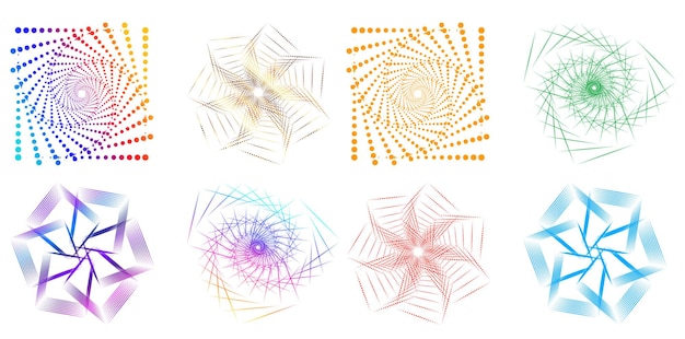 El elemento de diseño del conjunto círculo colores vectoriales en negrita aislados anillo dorado de rayas onduladas de brillo abstracto de muchos remolinos brillantes creados usando Blend Tool Ilustración vectorial EPS10 para su presentación