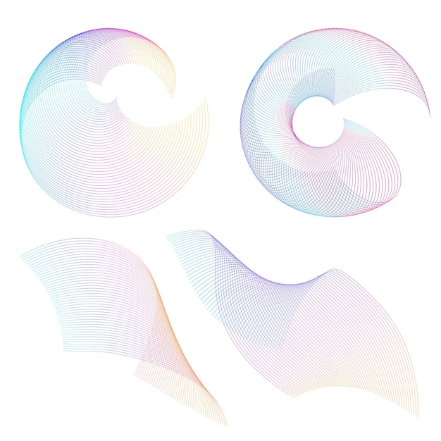 El elemento de diseño del conjunto círculo colores vectoriales en negrita aislados anillo dorado de rayas onduladas de brillo abstracto de muchos remolinos brillantes creados usando Blend Tool Ilustración vectorial EPS10 para su presentación