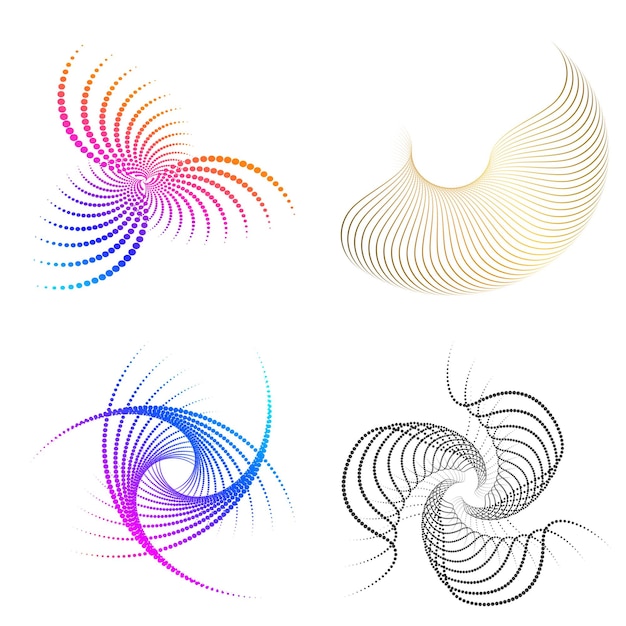 El elemento de diseño del conjunto círculo colores vectoriales en negrita aislados anillo dorado de rayas onduladas de brillo abstracto de muchos remolinos brillantes creados usando Blend Tool Ilustración vectorial EPS10 para su presentación