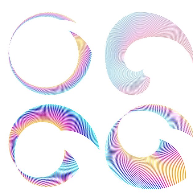 El elemento de diseño del conjunto círculo colores vectoriales en negrita aislados anillo dorado de rayas onduladas de brillo abstracto de muchos remolinos brillantes creados usando Blend Tool Ilustración vectorial EPS10 para su presentación