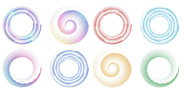 El elemento de diseño del conjunto círculo colores vectoriales en negrita aislados anillo dorado de rayas onduladas de brillo abstracto de muchos remolinos brillantes creados usando Blend Tool Ilustración vectorial EPS10 para su presentación