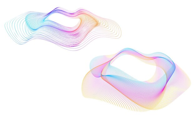 El elemento de diseño del conjunto círculo colores vectoriales en negrita aislados anillo dorado de rayas onduladas de brillo abstracto de muchos remolinos brillantes creados usando Blend Tool Ilustración vectorial EPS10 para su presentación