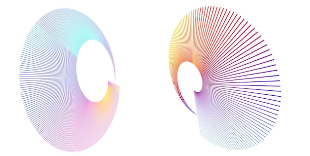 El elemento de diseño del conjunto círculo colores vectoriales en negrita aislados anillo dorado de rayas onduladas de brillo abstracto de muchos remolinos brillantes creados usando Blend Tool Ilustración vectorial EPS10 para su presentación