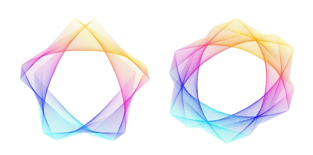 El elemento de diseño del conjunto círculo colores vectoriales en negrita aislados anillo dorado de rayas onduladas de brillo abstracto de muchos remolinos brillantes creados usando Blend Tool Ilustración vectorial EPS10 para su presentación