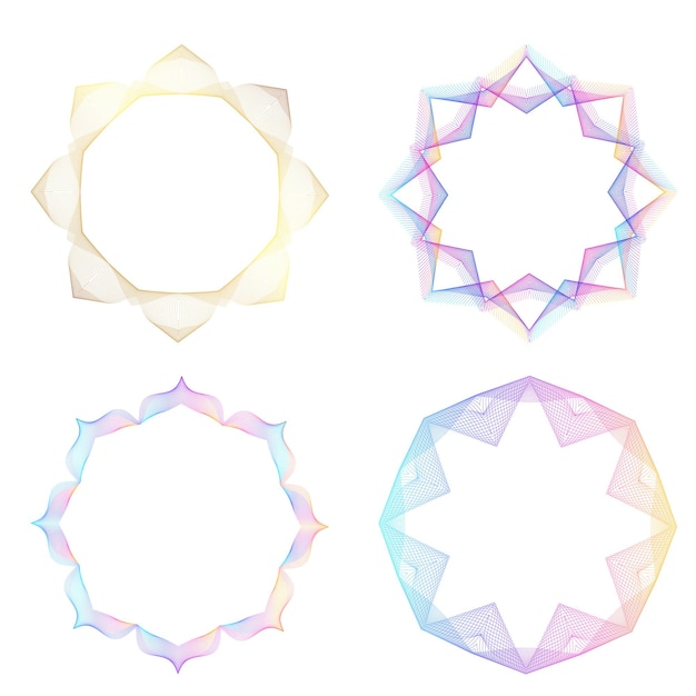 El elemento de diseño del conjunto círculo colores vectoriales en negrita aislados anillo dorado de rayas onduladas de brillo abstracto de muchos remolinos brillantes creados usando Blend Tool Ilustración vectorial EPS10 para su presentación