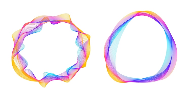 Vector el elemento de diseño del conjunto círculo colores vectoriales en negrita aislados anillo dorado de rayas onduladas de brillo abstracto de muchos remolinos brillantes creados usando blend tool ilustración vectorial eps10 para su presentación