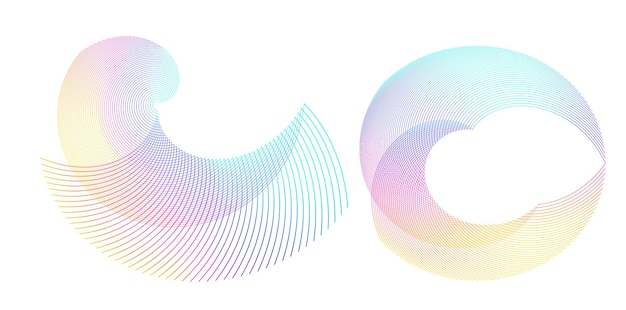 El elemento de diseño del conjunto círculo colores vectoriales en negrita aislados anillo dorado de rayas onduladas de brillo abstracto de muchos remolinos brillantes creados usando Blend Tool Ilustración vectorial EPS10 para su presentación