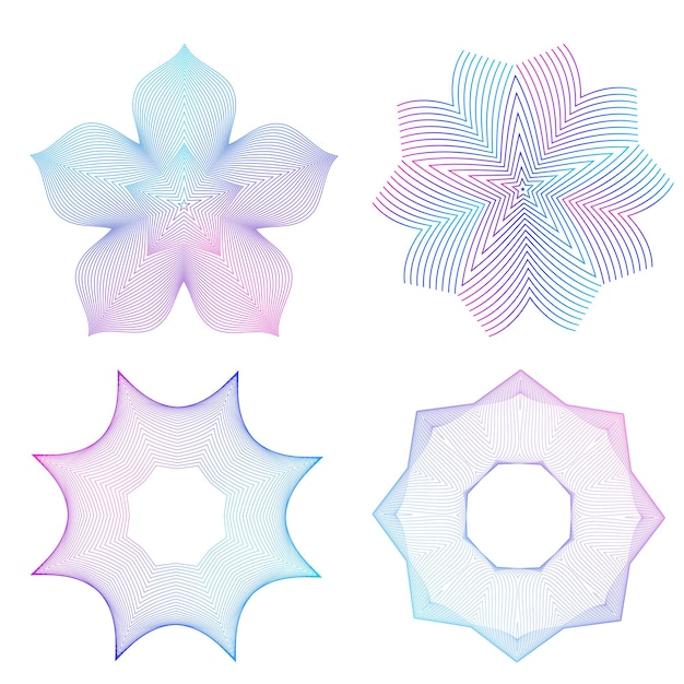 El elemento de diseño del conjunto círculo colores vectoriales en negrita aislados anillo dorado de rayas onduladas de brillo abstracto de muchos remolinos brillantes creados usando Blend Tool Ilustración vectorial EPS10 para su presentación