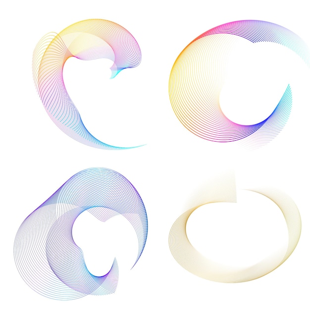 El elemento de diseño del conjunto círculo colores vectoriales en negrita aislados anillo dorado de rayas onduladas de brillo abstracto de muchos remolinos brillantes creados usando Blend Tool Ilustración vectorial EPS10 para su presentación