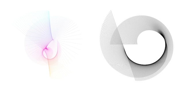El elemento de diseño del conjunto círculo colores vectoriales en negrita aislados anillo dorado de rayas onduladas de brillo abstracto de muchos remolinos brillantes creados usando Blend Tool Ilustración vectorial EPS10 para su presentación