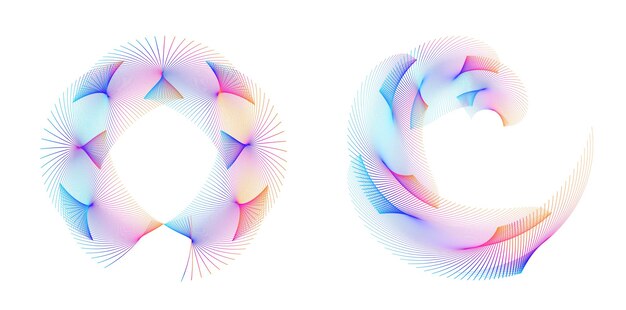 El elemento de diseño del conjunto círculo colores vectoriales en negrita aislados anillo dorado de rayas onduladas de brillo abstracto de muchos remolinos brillantes creados usando Blend Tool Ilustración vectorial EPS10 para su presentación