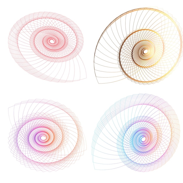 El elemento de diseño del conjunto círculo colores vectoriales en negrita aislados anillo dorado de rayas onduladas de brillo abstracto de muchos remolinos brillantes creados usando Blend Tool Ilustración vectorial EPS10 para su presentación