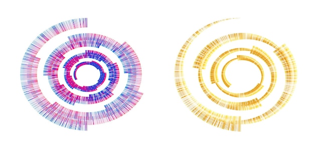 El elemento de diseño del conjunto círculo colores vectoriales en negrita aislados anillo dorado de rayas onduladas de brillo abstracto de muchos remolinos brillantes creados usando Blend Tool Ilustración vectorial EPS10 para su presentación