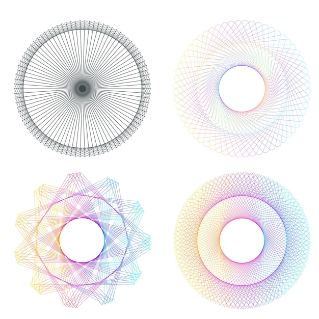 El elemento de diseño del conjunto círculo colores vectoriales en negrita aislados anillo dorado de rayas onduladas de brillo abstracto de muchos remolinos brillantes creados usando Blend Tool Ilustración vectorial EPS10 para su presentación