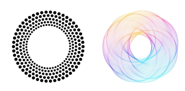 El elemento de diseño del conjunto círculo colores vectoriales en negrita aislados anillo dorado de rayas onduladas de brillo abstracto de muchos remolinos brillantes creados usando Blend Tool Ilustración vectorial EPS10 para su presentación