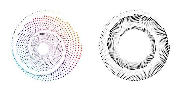 El elemento de diseño del conjunto círculo colores vectoriales en negrita aislados anillo dorado de rayas onduladas de brillo abstracto de muchos remolinos brillantes creados usando Blend Tool Ilustración vectorial EPS10 para su presentación