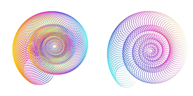 El elemento de diseño del conjunto círculo colores vectoriales en negrita aislados anillo dorado de rayas onduladas de brillo abstracto de muchos remolinos brillantes creados usando Blend Tool Ilustración vectorial EPS10 para su presentación