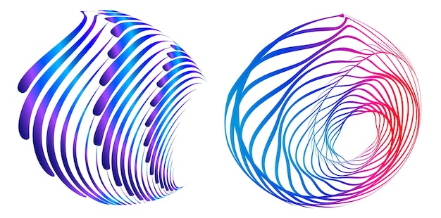 El elemento de diseño del conjunto círculo colores vectoriales en negrita aislados anillo dorado de rayas onduladas de brillo abstracto de muchos remolinos brillantes creados usando Blend Tool Ilustración vectorial EPS10 para su presentación