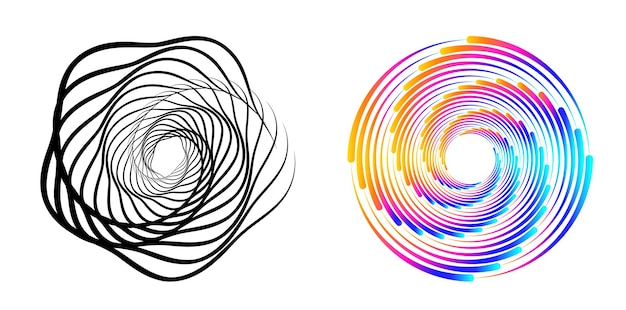 El elemento de diseño del conjunto círculo colores vectoriales en negrita aislados anillo dorado de rayas onduladas de brillo abstracto de muchos remolinos brillantes creados usando Blend Tool Ilustración vectorial EPS10 para su presentación