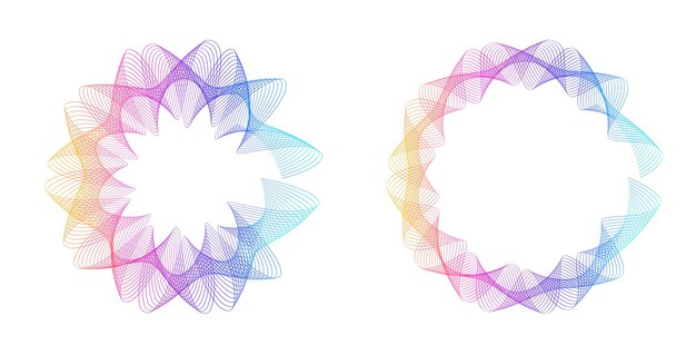El elemento de diseño del conjunto círculo colores vectoriales en negrita aislados anillo dorado de rayas onduladas de brillo abstracto de muchos remolinos brillantes creados usando Blend Tool Ilustración vectorial EPS10 para su presentación