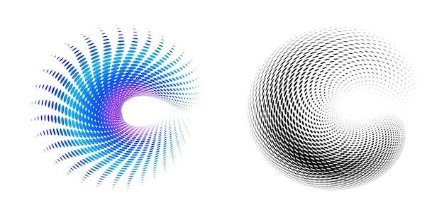 El elemento de diseño del conjunto círculo colores vectoriales en negrita aislados anillo dorado de rayas onduladas de brillo abstracto de muchos remolinos brillantes creados usando Blend Tool Ilustración vectorial EPS10 para su presentación