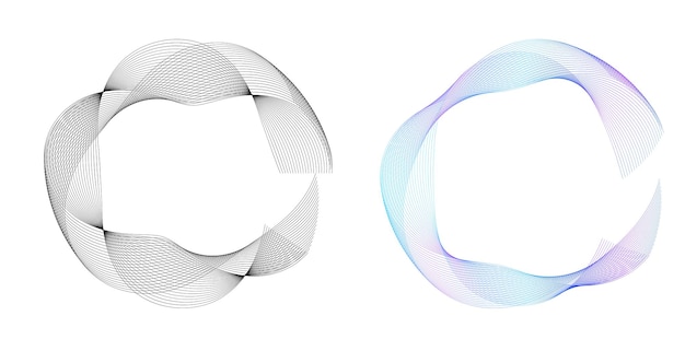 El elemento de diseño del conjunto círculo colores vectoriales en negrita aislados anillo dorado de rayas onduladas de brillo abstracto de muchos remolinos brillantes creados usando Blend Tool Ilustración vectorial EPS10 para su presentación