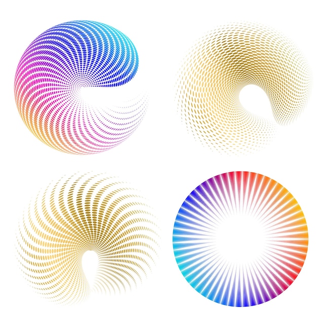 El elemento de diseño del conjunto círculo colores vectoriales en negrita aislados anillo dorado de rayas onduladas de brillo abstracto de muchos remolinos brillantes creados usando Blend Tool Ilustración vectorial EPS10 para su presentación