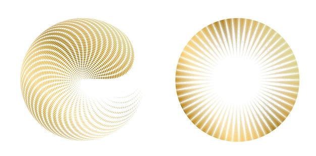 El elemento de diseño del conjunto círculo colores vectoriales en negrita aislados anillo dorado de rayas onduladas de brillo abstracto de muchos remolinos brillantes creados usando Blend Tool Ilustración vectorial EPS10 para su presentación