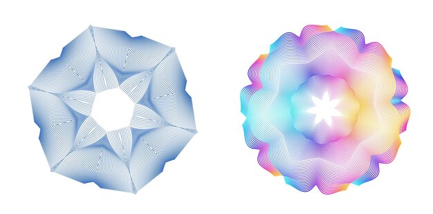 El elemento de diseño del conjunto círculo colores vectoriales en negrita aislados anillo dorado de rayas onduladas de brillo abstracto de muchos remolinos brillantes creados usando Blend Tool Ilustración vectorial EPS10 para su presentación
