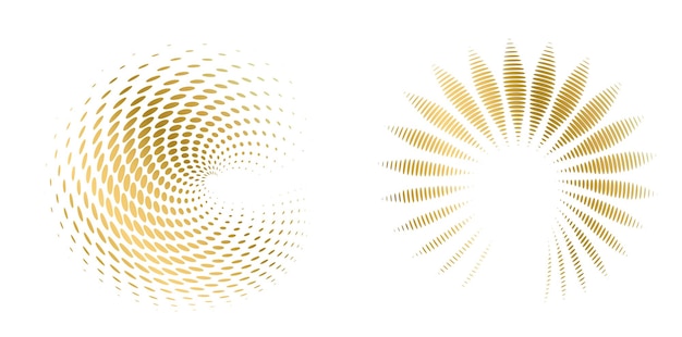 El elemento de diseño del conjunto círculo colores vectoriales en negrita aislados anillo dorado de rayas onduladas de brillo abstracto de muchos remolinos brillantes creados usando Blend Tool Ilustración vectorial EPS10 para su presentación