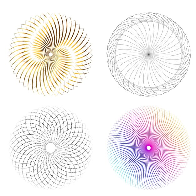 El elemento de diseño del conjunto círculo colores vectoriales en negrita aislados anillo dorado de rayas onduladas de brillo abstracto de muchos remolinos brillantes creados usando Blend Tool Ilustración vectorial EPS10 para su presentación
