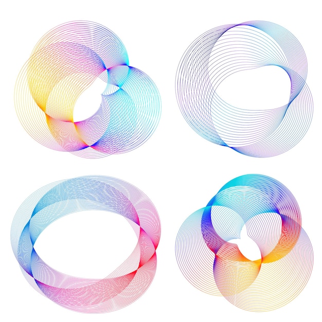 El elemento de diseño del conjunto círculo colores vectoriales en negrita aislados anillo dorado de rayas onduladas de brillo abstracto de muchos remolinos brillantes creados usando Blend Tool Ilustración vectorial EPS10 para su presentación