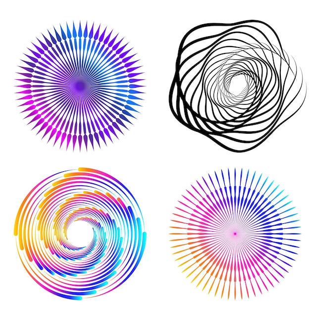 El elemento de diseño del conjunto círculo colores vectoriales en negrita aislados anillo dorado de rayas onduladas de brillo abstracto de muchos remolinos brillantes creados usando Blend Tool Ilustración vectorial EPS10 para su presentación