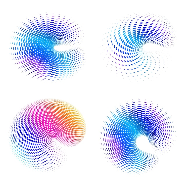 El elemento de diseño del conjunto círculo colores vectoriales en negrita aislados anillo dorado de rayas onduladas de brillo abstracto de muchos remolinos brillantes creados usando Blend Tool Ilustración vectorial EPS10 para su presentación