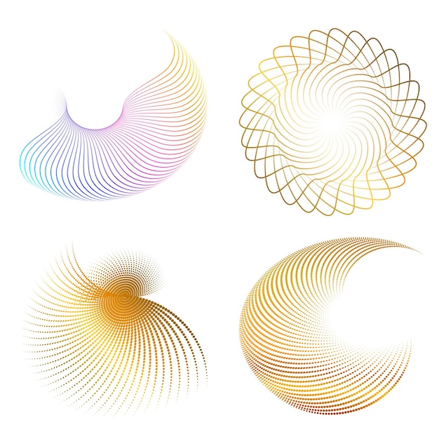El elemento de diseño del conjunto círculo colores vectoriales en negrita aislados anillo dorado de rayas onduladas de brillo abstracto de muchos remolinos brillantes creados usando Blend Tool Ilustración vectorial EPS10 para su presentación