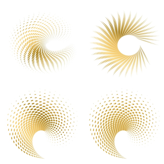 El elemento de diseño del conjunto círculo colores vectoriales en negrita aislados anillo dorado de rayas onduladas de brillo abstracto de muchos remolinos brillantes creados usando Blend Tool Ilustración vectorial EPS10 para su presentación