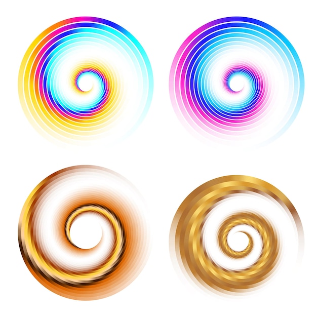 El elemento de diseño del conjunto círculo colores vectoriales en negrita aislados anillo dorado de rayas onduladas de brillo abstracto de muchos remolinos brillantes creados usando Blend Tool Ilustración vectorial EPS10 para su presentación