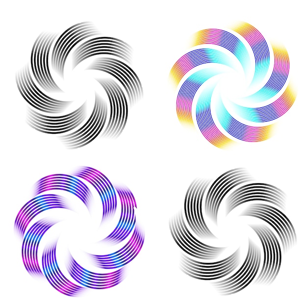 El elemento de diseño del conjunto círculo colores vectoriales en negrita aislados anillo dorado de rayas onduladas de brillo abstracto de muchos remolinos brillantes creados usando Blend Tool Ilustración vectorial EPS10 para su presentación